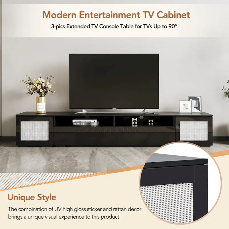 Mobile TV da 82,6" con luci LED e ante con apertura a pressione