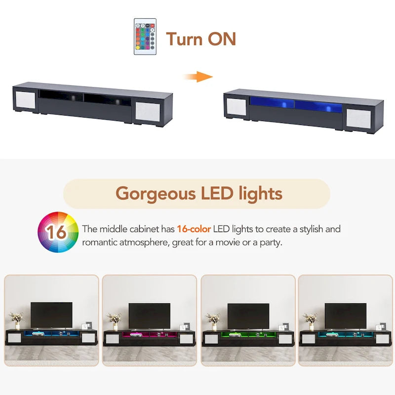 Mobile TV da 82,6" con luci LED e ante con apertura a pressione