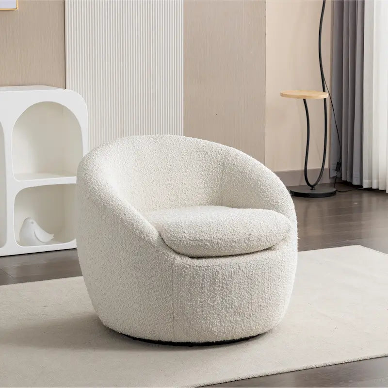 Poltrona a botte rotonda con base girevole a 360° – Tessuto bouclé