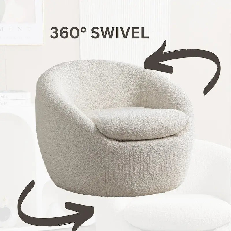 Poltrona a botte rotonda con base girevole a 360° – Tessuto bouclé