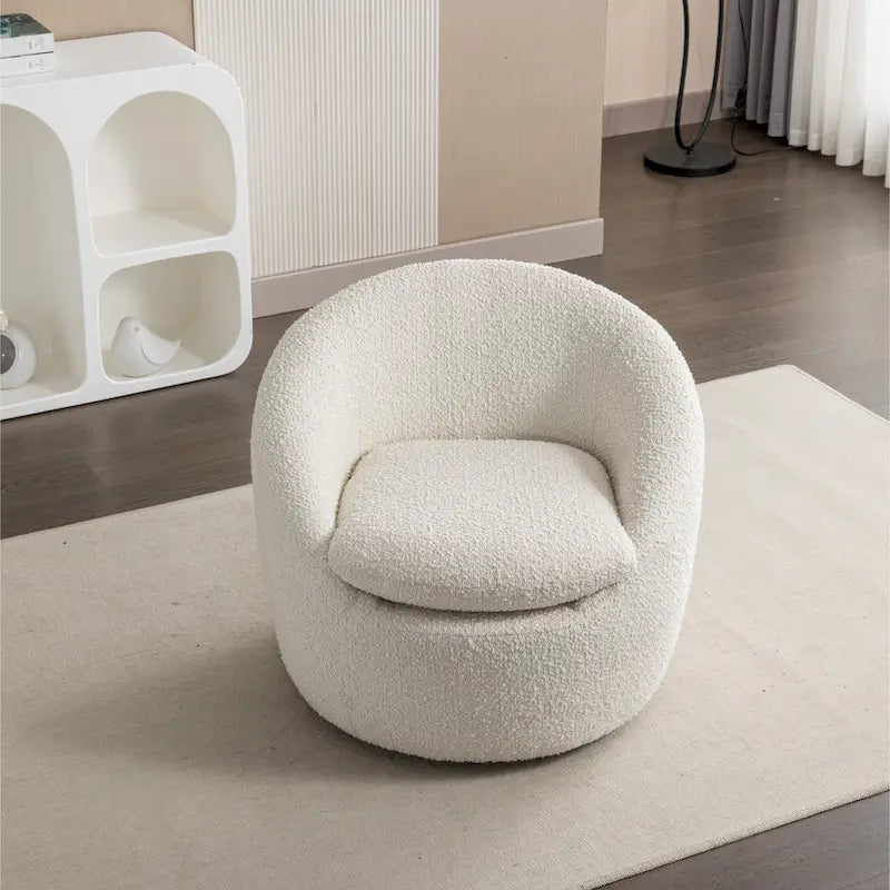 Poltrona a botte rotonda con base girevole a 360° – Tessuto bouclé