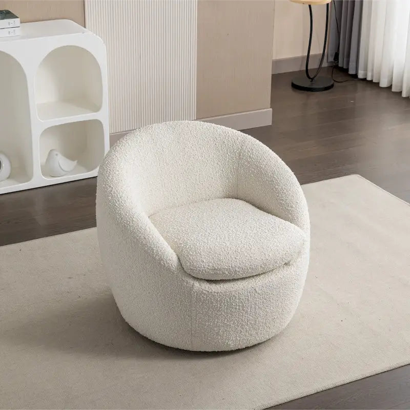 Poltrona a botte rotonda con base girevole a 360° – Tessuto bouclé
