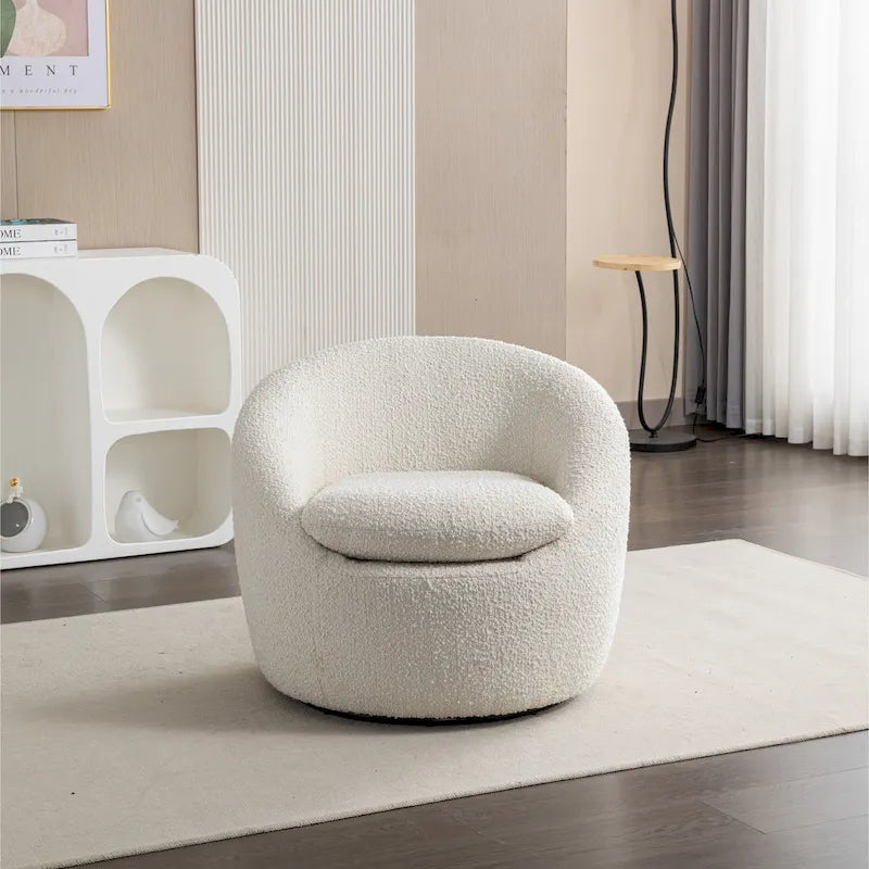 Poltrona a botte rotonda con base girevole a 360° – Tessuto bouclé