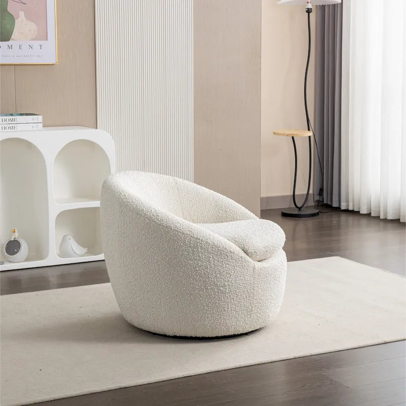 Poltrona a botte rotonda con base girevole a 360° – Tessuto bouclé