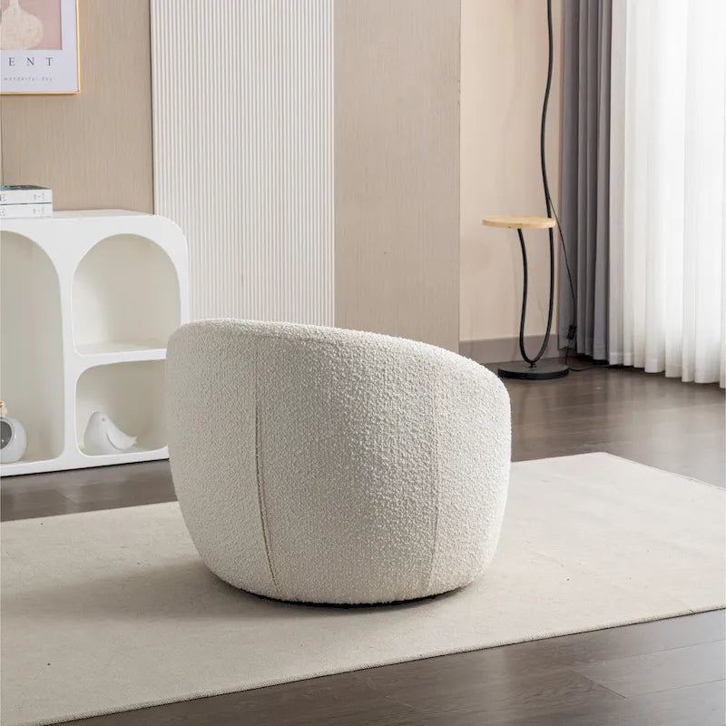Poltrona a botte rotonda con base girevole a 360° – Tessuto bouclé