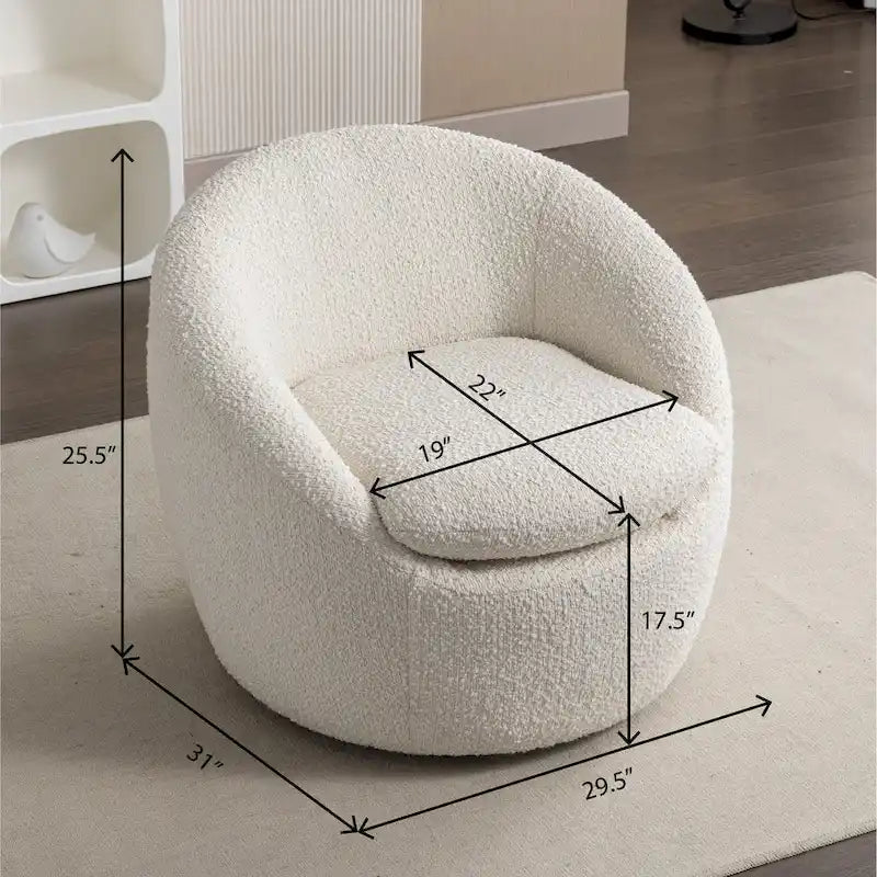 Poltrona a botte rotonda con base girevole a 360° – Tessuto bouclé
