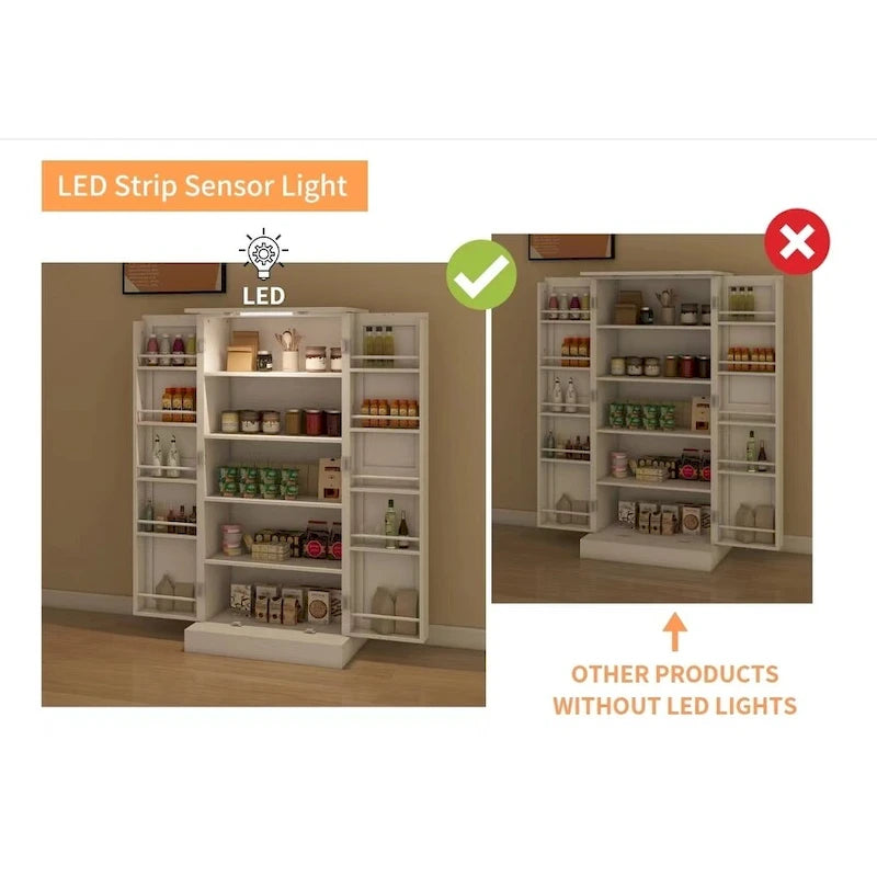 Mobile Dispensa Autoportante con Luce LED, 2 Ante e 5 Ripiani