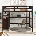 Letto a soppalco full size con cassetti, scrivania e mensole