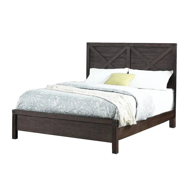 Letto matrimoniale con testiera a X, finitura espresso