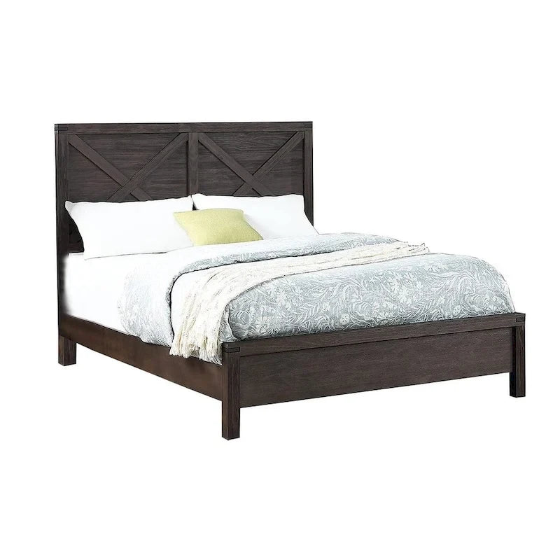 Letto matrimoniale con testiera a X, finitura espresso