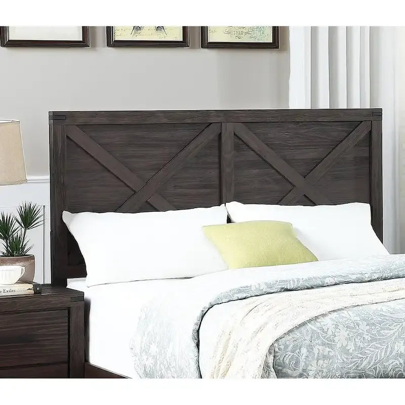 Letto matrimoniale con testiera a X, finitura espresso