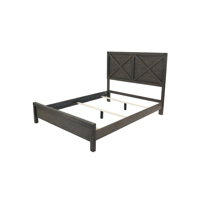Letto matrimoniale con testiera a X, finitura espresso