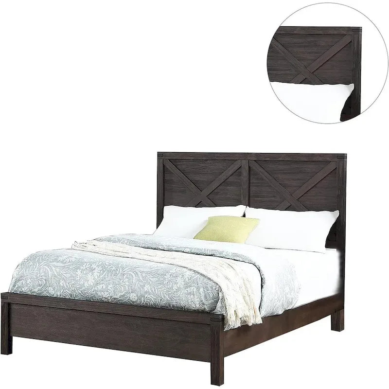 Letto matrimoniale con testiera a X, finitura espresso