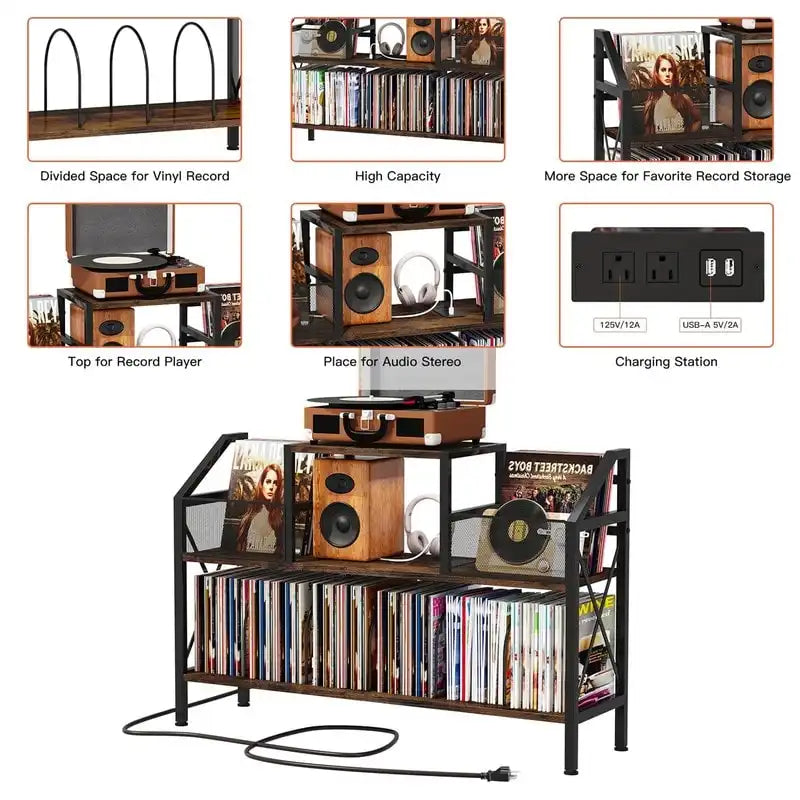Supporto per Giradischi con Portadischi in Vinile