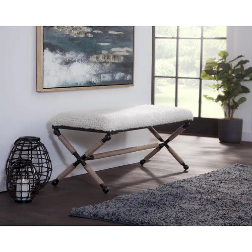Martingale Ivory Upholstered Boucl Double Bench