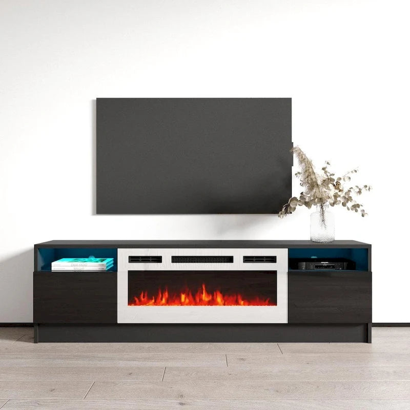 Mobile TV da 63 pollici con inserto camino elettrico e illuminazione a LED