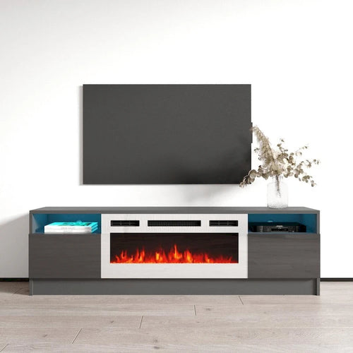 Mobile TV da 63 pollici con inserto camino elettrico e illuminazione a LED
