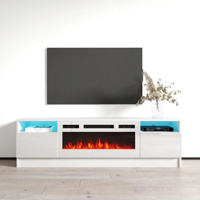 Mobile TV da 63 pollici con inserto camino elettrico e illuminazione a LED