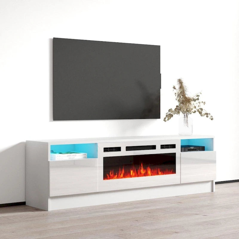 Mobile TV da 63 pollici con inserto camino elettrico e illuminazione a LED