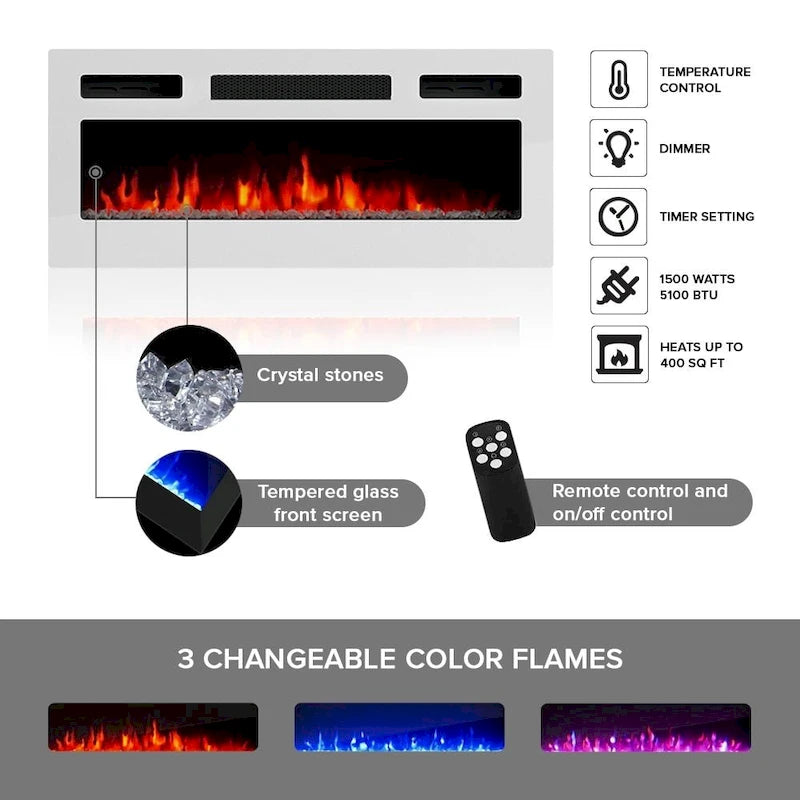 Mobile TV da 63 pollici con inserto camino elettrico e illuminazione a LED
