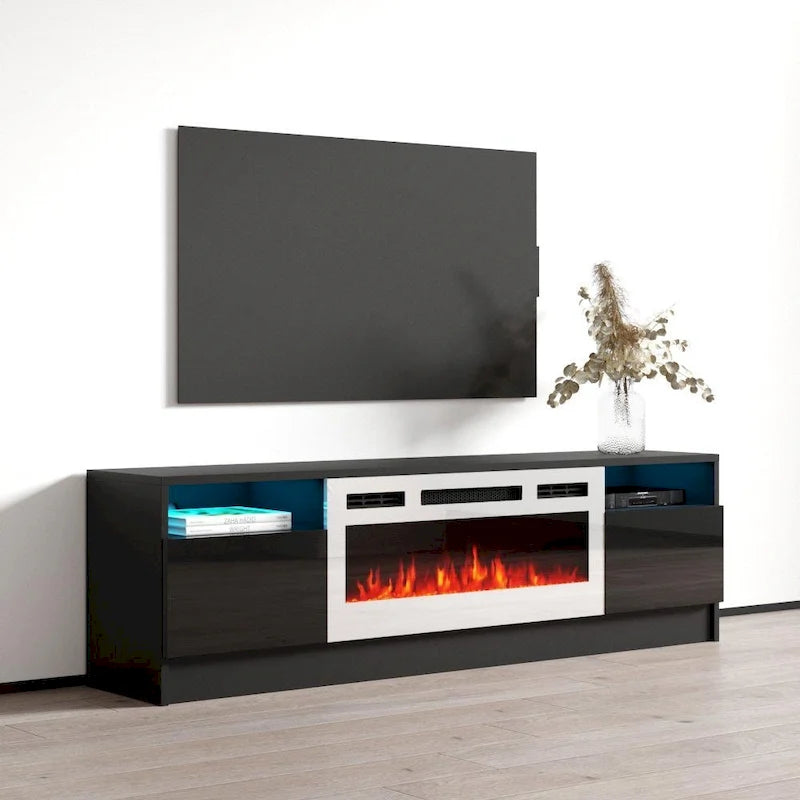 Mobile TV da 63 pollici con inserto camino elettrico e illuminazione a LED