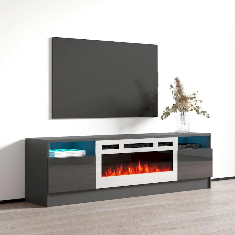 Mobile TV da 63 pollici con inserto camino elettrico e illuminazione a LED