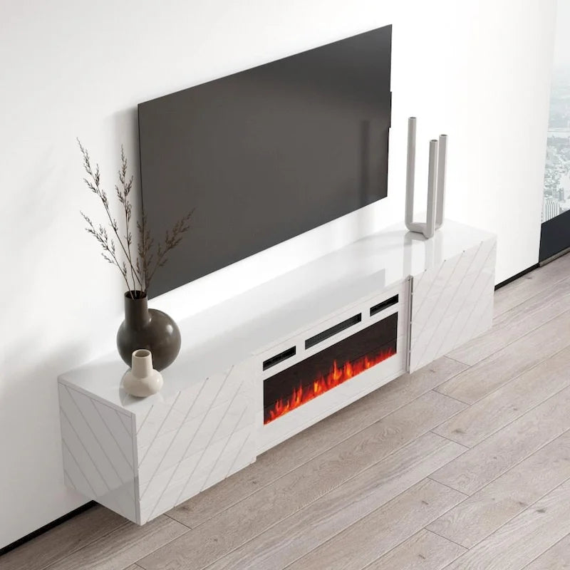 Mobile TV con camino elettrico da 72" a parete