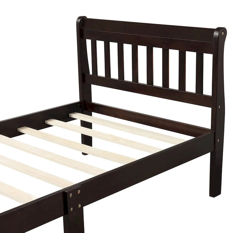 Letto a piattaforma in legno a una piazza con testiera e pediera