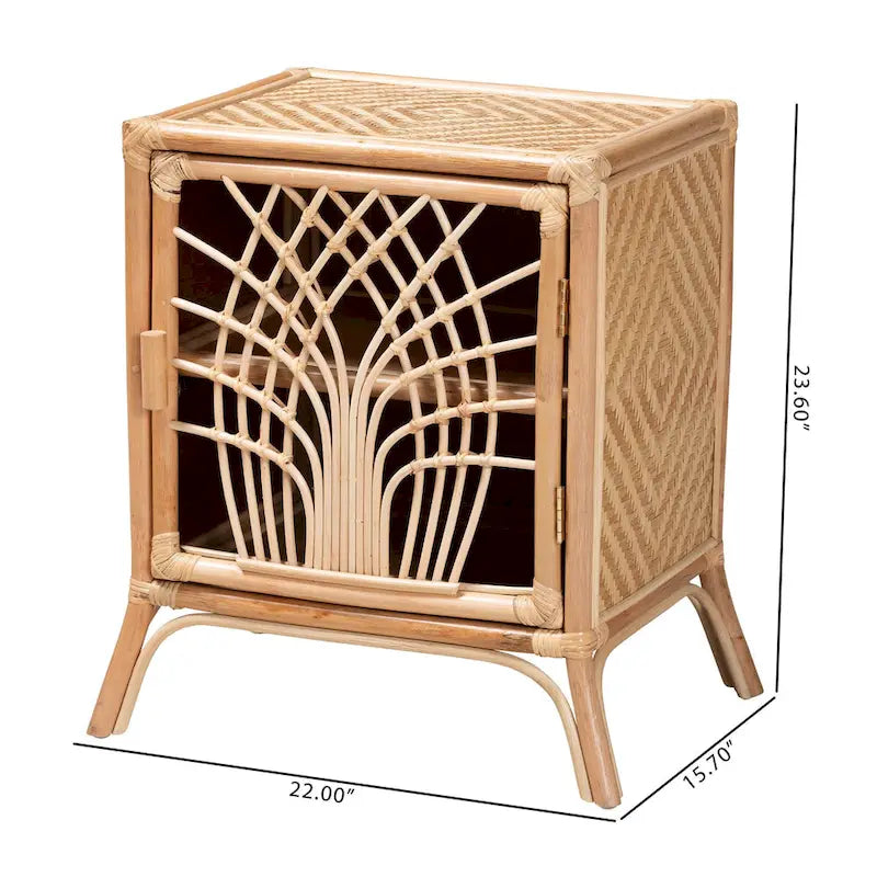 Comodino in Rattan Naturale con Anta Traforata