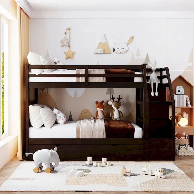 Letto a Castello Gemello su Gemello con Letto Estraibile e 3 Gradini Contenitore