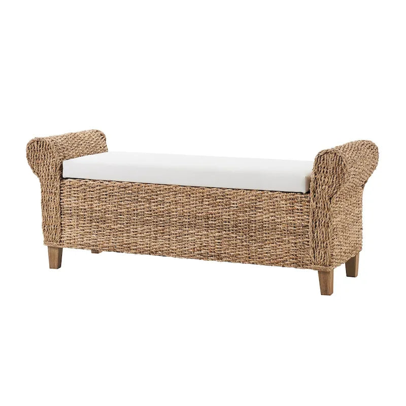 Panca Contenitore Boho con Struttura in Giacinto d'Acqua e Seduta in Lino