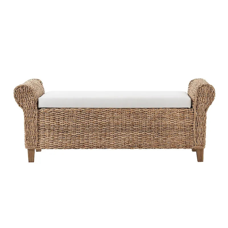 Panca Contenitore Boho con Struttura in Giacinto d'Acqua e Seduta in Lino