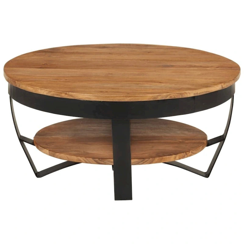 Tavolino da caffè rotondo 65 cm in legno di acacia con base in acciaio