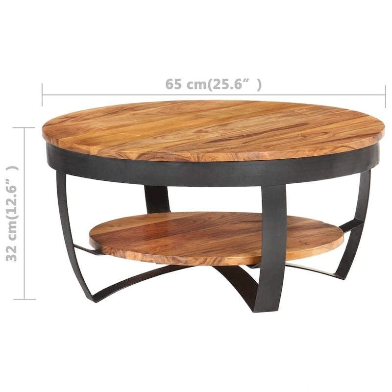 Tavolino da caffè rotondo 65 cm in legno di acacia con base in acciaio