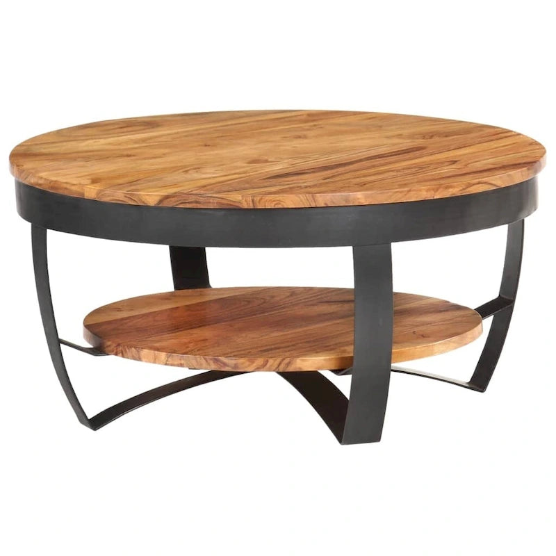 Tavolino da caffè rotondo 65 cm in legno di acacia con base in acciaio