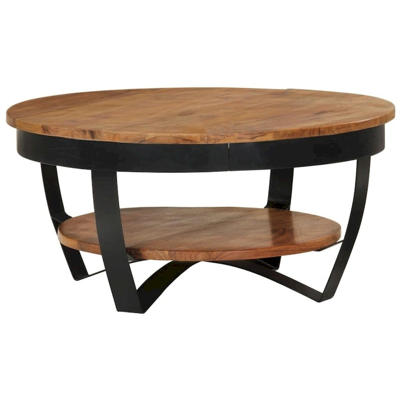 Tavolino da caffè rotondo 65 cm in legno di acacia con base in acciaio
