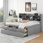 Letto a contenitore matrimoniale con testiera a libreria e letto estraibile