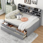 Letto a contenitore matrimoniale con testiera a libreria e letto estraibile