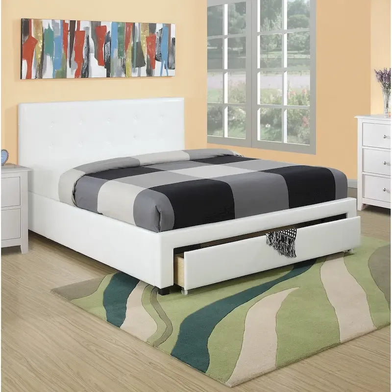 Letto contenitore matrimoniale con testiera imbottita in ecopelle