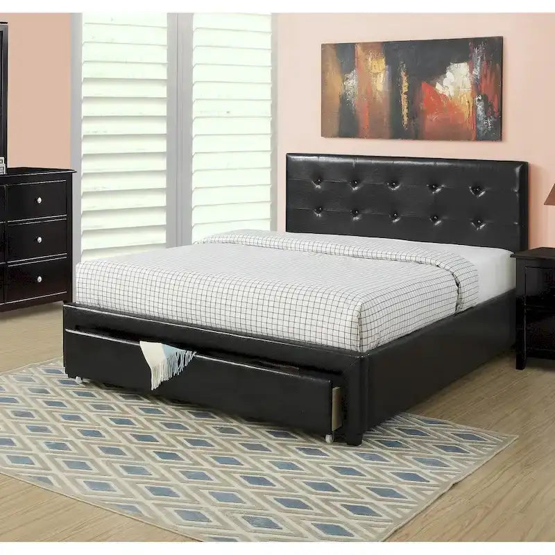Letto contenitore matrimoniale con testiera imbottita in ecopelle