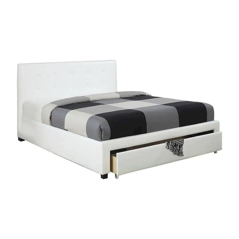Letto contenitore matrimoniale con testiera imbottita in ecopelle