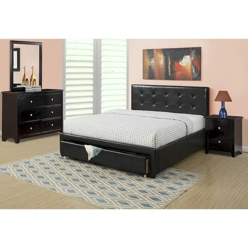Letto contenitore matrimoniale con testiera imbottita in ecopelle