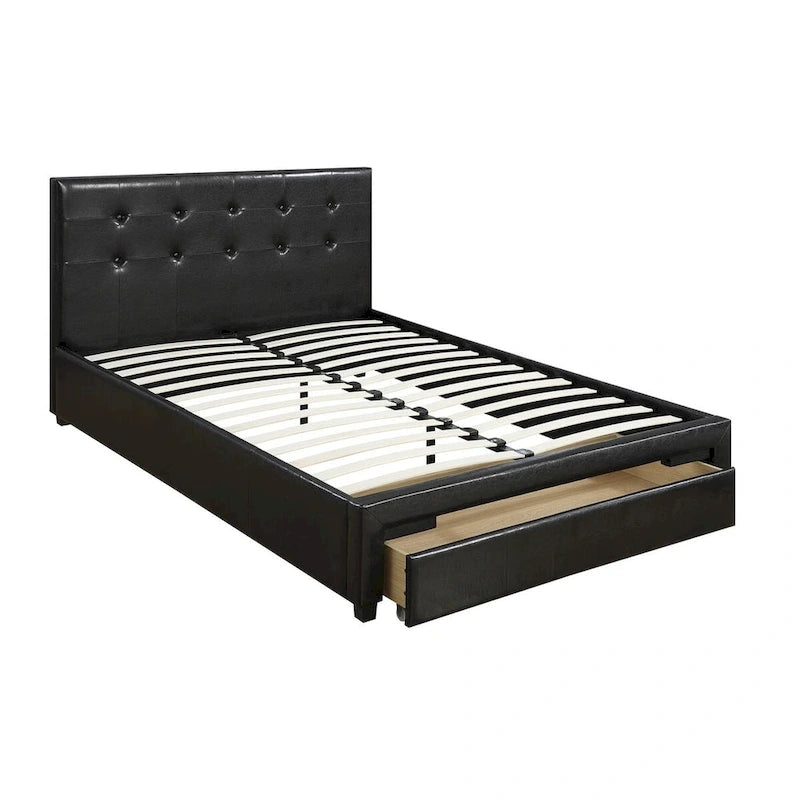 Letto contenitore matrimoniale con testiera imbottita in ecopelle
