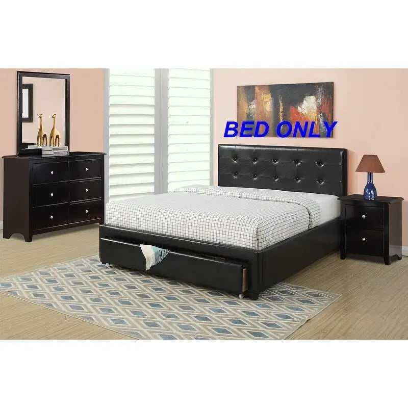 Letto contenitore matrimoniale con testiera imbottita in ecopelle