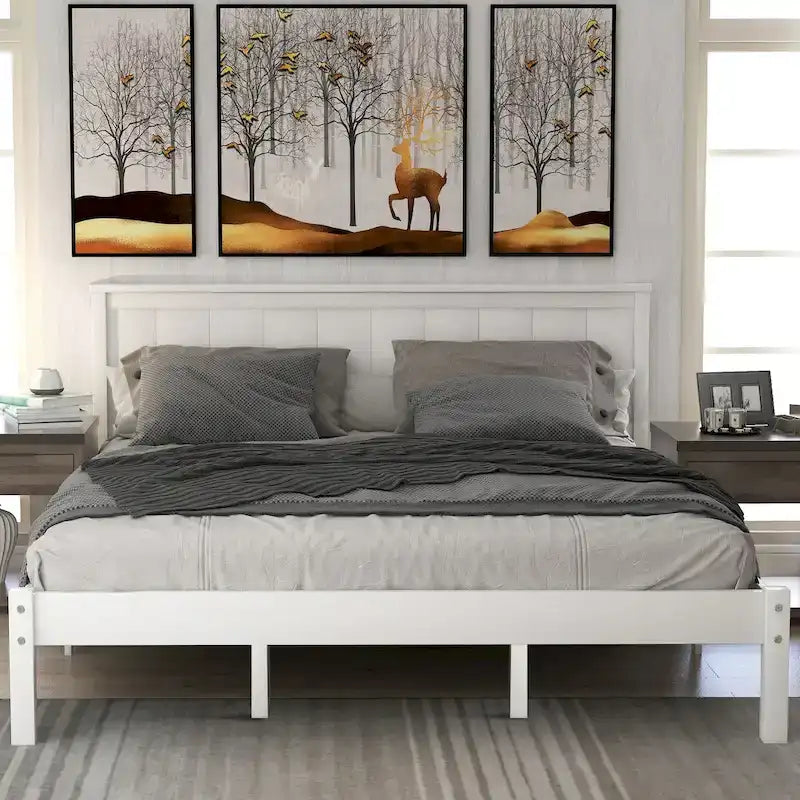 Struttura letto matrimoniale queen size con testiera e supporto a doghe in legno
