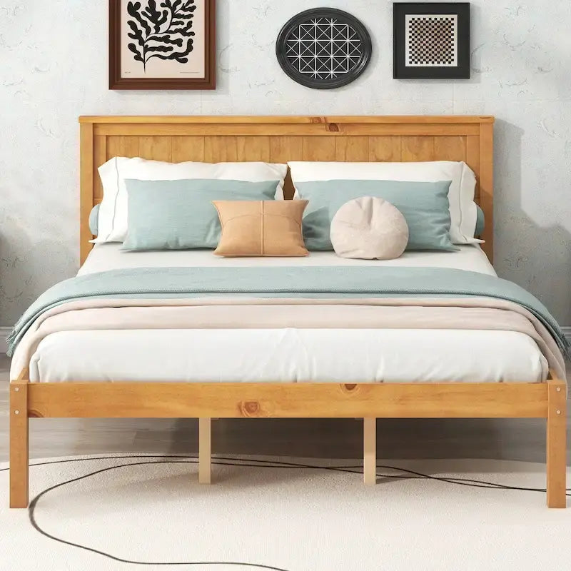 Struttura letto matrimoniale queen size con testiera e supporto a doghe in legno