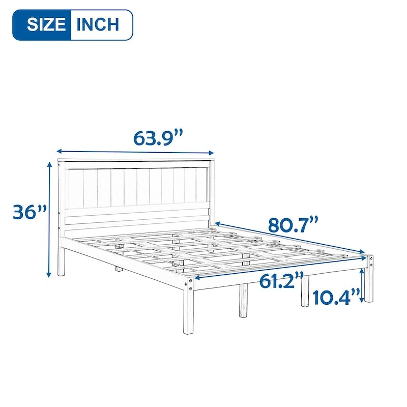 Struttura letto matrimoniale queen size con testiera e supporto a doghe in legno
