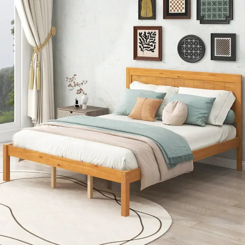 Struttura letto matrimoniale queen size con testiera e supporto a doghe in legno