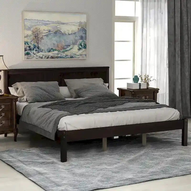Struttura letto matrimoniale queen size con testiera e supporto a doghe in legno