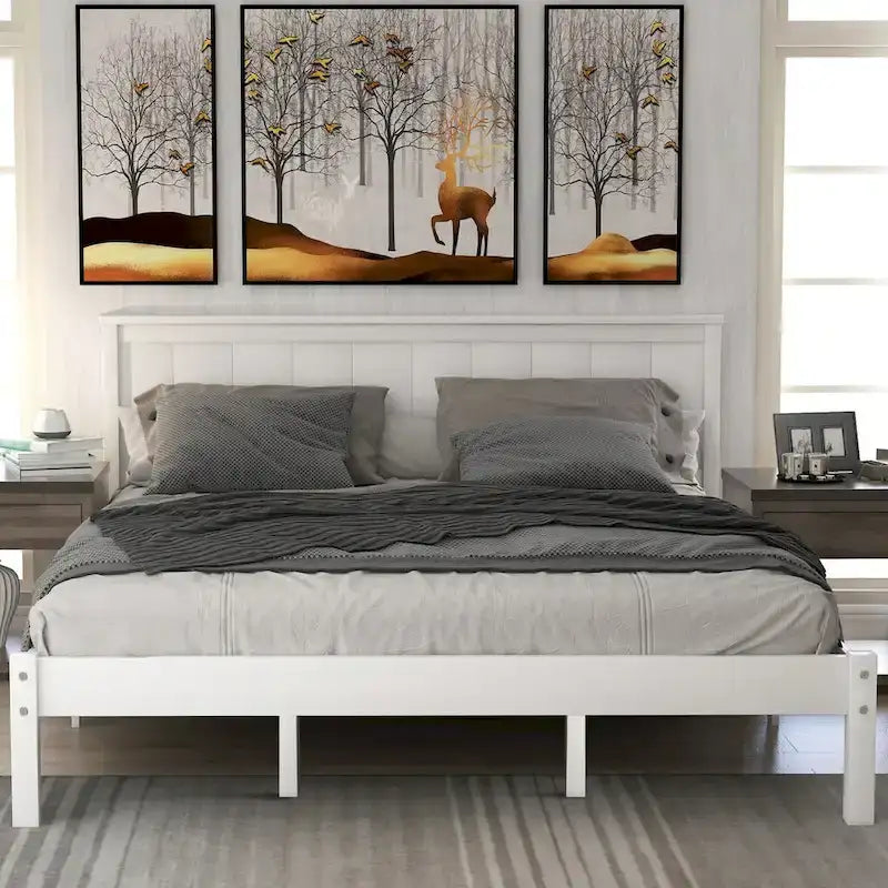 Struttura letto matrimoniale queen size con testiera e supporto a doghe in legno